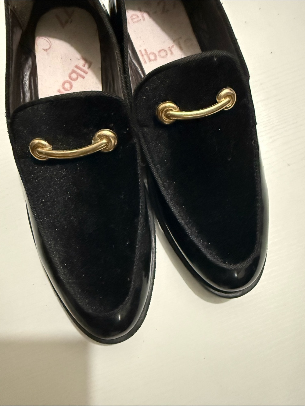 Men's Black Velvet Loafers with Gold Bit Hardware